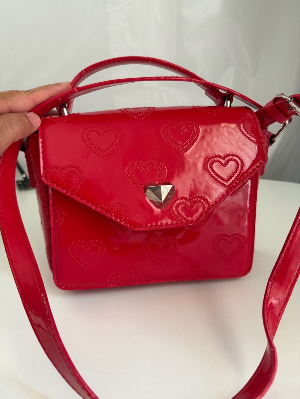 Betsey Johnson Red Heart Embossed Patent Crossbody Bag